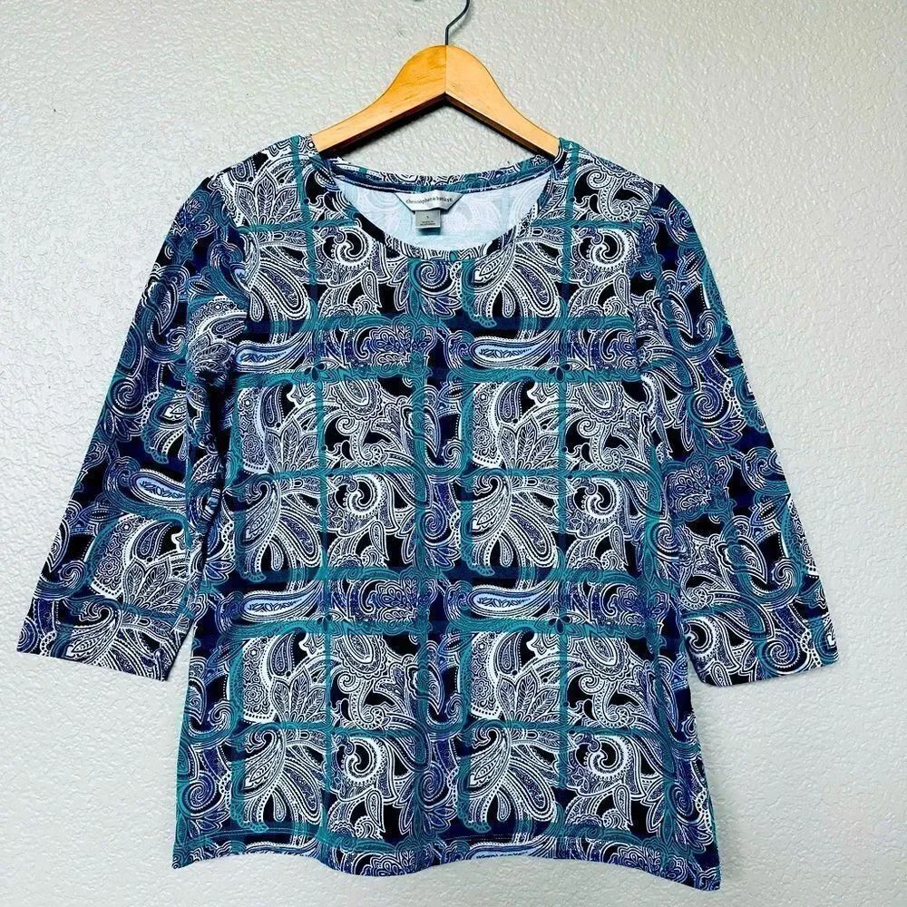 Christopher & Banks Paisley Blue Print 3/4 Sleeve Top S